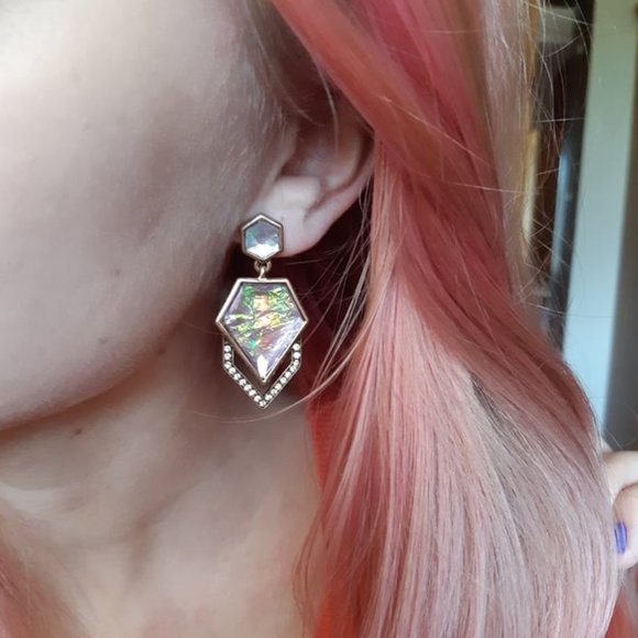 Stunning Purple Iridescent Geometric Drop Earrings - Picture 2 of 4